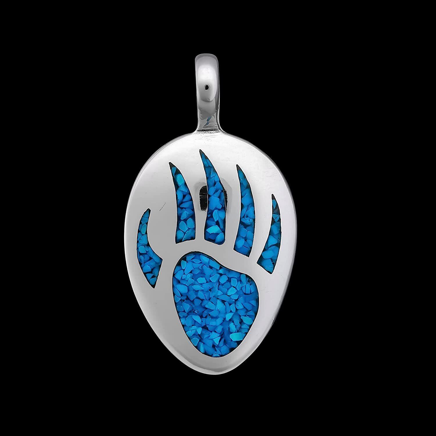 925 Sterling Silver Turquoise Bear Track Pendant, Paw & Claw Design, Handmade...